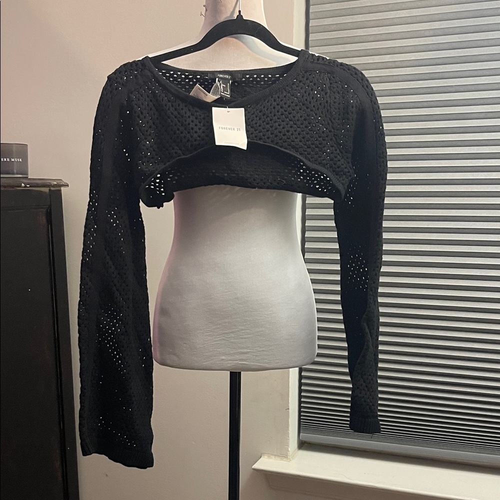 Forever 21 Black Cropped Open-Knit Shrug
